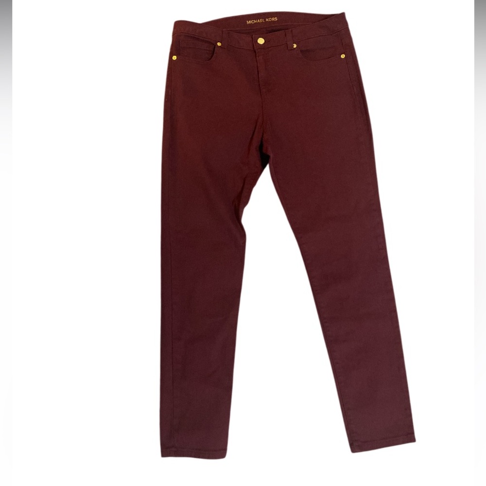 Michael Kors Red Merlot SELMA Skinny Logo On Back Pocket - Size 10